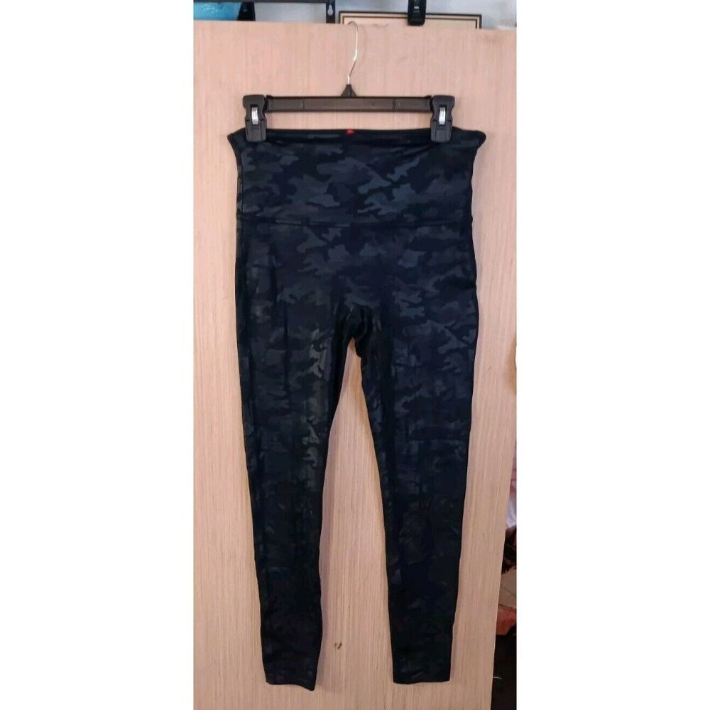 Spanx Pants Women's Large Black Camo Leggings Casual Nylon Gym Yoga
